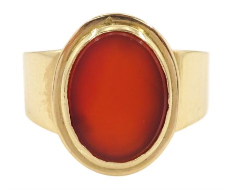 Early 20th century Swedish 18ct rose gold single stone carnelian ring, Swedish assay mark, 18K, year mark 1919Condition Repor