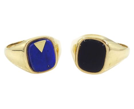 Gold lapis lazuli signet ring and a gold black onyx signet ring, both hallmarked 9ctCondition Report:Approx 11.15gm, lapis si