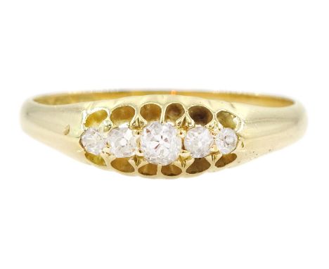 Victorian 18ct gold five stone old cut diamond ring, Birmingham 1896Condition Report:Approx 2.9gm, size Q-R, max diamond diam