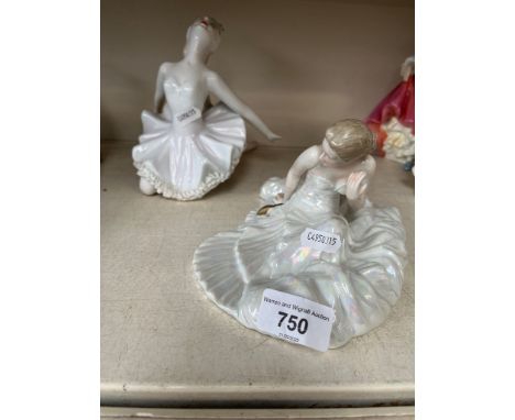 Two vintage figurines including Ballet Dancer and a Deco style lady figure. 
