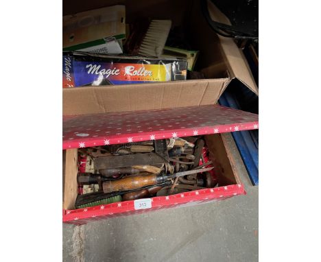 2 boxes of hand tools including chisels, decorating etc 