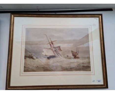 Frederick James Aldridge (1850-1933), seascape with boats, watercolour, 54cm x 36cm, signed 'F.L. Alridge' lower right, glaze