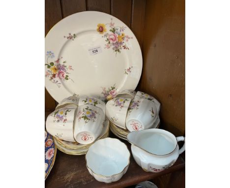 Royal Crown Derby - Derby Posies pattern tea wares - 8 cups &amp; saucers, milk jug, sugar basin and large plate (19 pieces) 