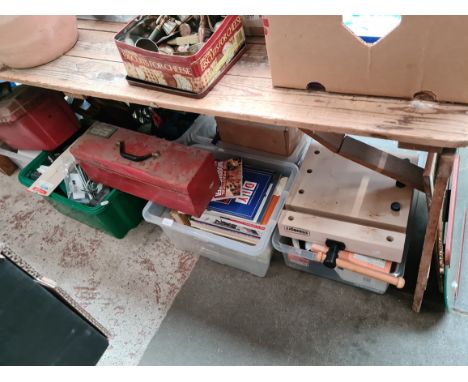 6 boxes + 2 toolboxes of various tools / garageware + a Wickes mitre saw attachment. 