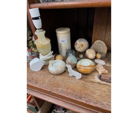 Hard stone items including a lamp 