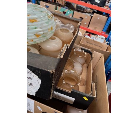 3 boxes of antique glass light shades. 