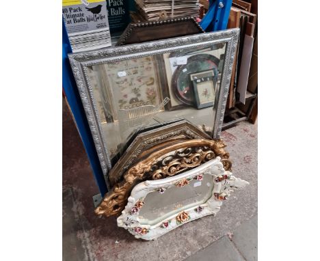 6 vintage mirror including ceramic framed, etched glass and gilt framed examples. 