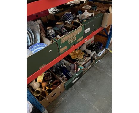 8 boxes of various ceramics, household items, lamp, ornaments, glassware, pottery, etc. 