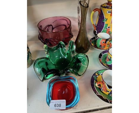 Five pieces of vintage art glass including Murano. 