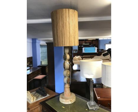 A 1970 Bernard Rooke Totem stoneware lamp with original shade, 102cm height (lamp)