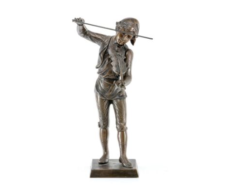 AllardGeige spielender Junge  um 1900 Bronze, goldbraun patiniert auf einer quadratischen Plinthe (8×8×0,6 cm), Ges.-H. 26 cm