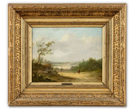 Monogrammist MK (Holland, 19. Jh.) Sommerliche Flusslandschaft mit Segelbooten, Spaziergängern und Hund  Monogr. MK. Öl auf L