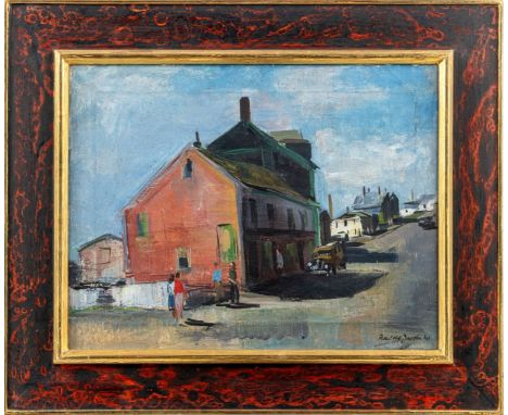 Jacobi, Rudolf (Mühlhausen/Thür., München 1889-1972) Amerikanische Vorstadtstraße mit roter Hausfassade   Sign. u. dat. (19)4
