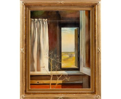 Kitschigin, Georgij Petrovich (geb. 1951 in Omsk) "Geöffnetes Fenster"  Sign. u. dat. (19)82. Öl auf Lwd. Ca. 65×50 cm. Rücks