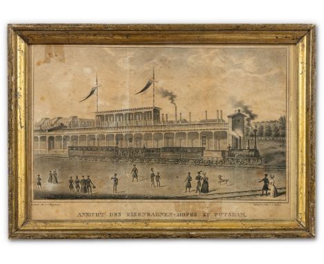 Potsdam  um 1838/40 "Ansicht des Eisenbahnen-Hofes zu Potsdam". Lithographie, gezeichnet und lith. v. C. Eggersperger, gedruc