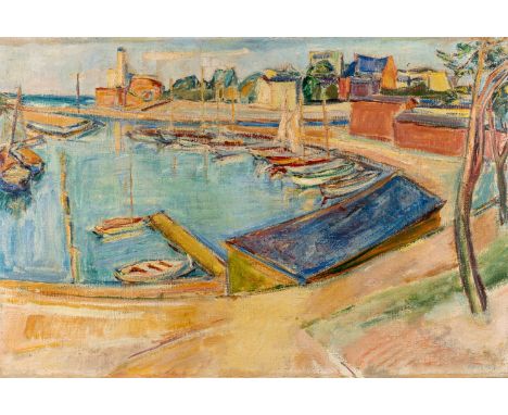 Jonas, Ludwig  (Bromberg, Jerusalem 1887-1942) Südfrankreich, Hafen von Cassis-sur-mer  Sign. Öl auf Lwd. (doubl.). 66×98 cm.