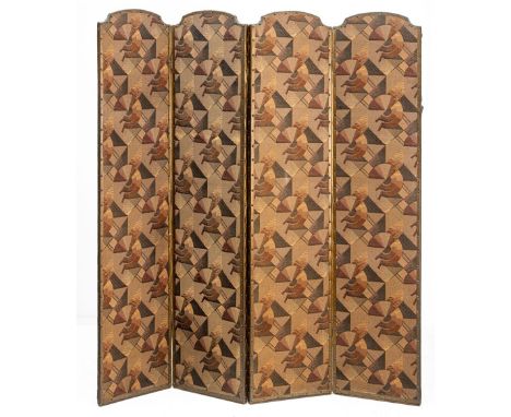 Paravent  Dreiteilig, mit Stoff in Art-Deco-Muster bezogen. 174×41 cm. (60821)