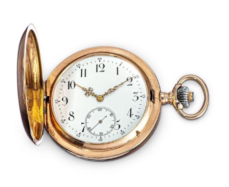 IWC-Goldsavonette  International Watch, Schaffhausen 585/f. Gold. Glatter Dreideckeltypus mit weißem Zifferblatt und Sekunde 