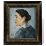 Monogrammist, Ölgemälde Portrait Frau im Profil, Farbfehlstellen