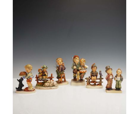 harming set of six Hummel Goebel porcelain figurines depicting children in various playful and pastoral scenes. Each hand-pai