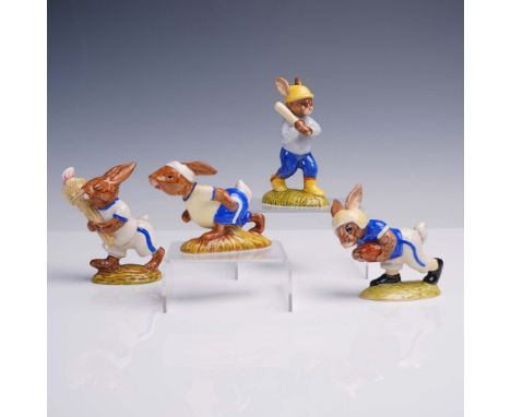 A delightful collection of four Royal Doulton Bunnykins figurines from the popular Sports Series, each depicting a different 