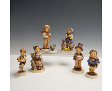Charming set of six vintage Hummel Goebel porcelain figurines, each hand-painted and depicting children in various delightful