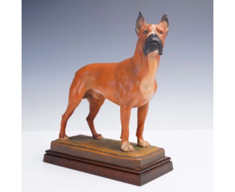 Group of four detailed hand-carved Boxer dog figurines by renowned Anri sculptor Helmut Diller. Each sculpture is rendered in