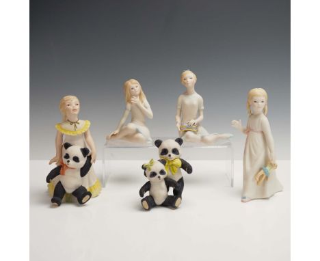 This delightful set includes five porcelain bisque figurines by Cybis, each depicting young girls in playful scenes with pand
