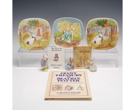 Delightful 9 piece collection featuring three hand-painted Beswick collector plates, each depicting classic scenes from Potte