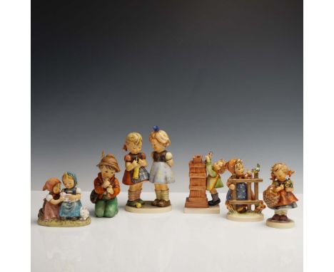 Collection of six  figurines depicting children in tender moments with toys, pets, and everyday curiosities. Includes Autumn 