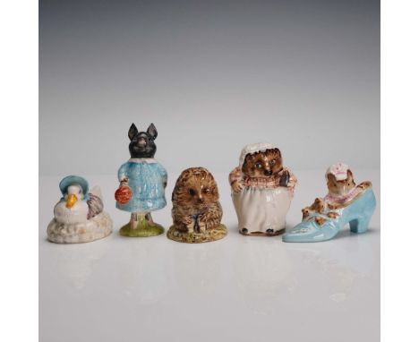 Charming collection of 5 hand-painted porcelain figurines by Beswick, each depicting beloved characters from Beatrix Potter's
