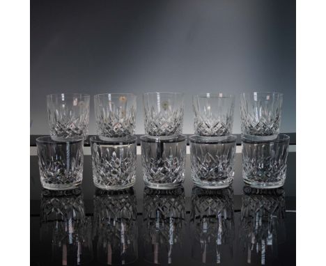 A 10-piece set of Waterford Lismore Old Fashioned glasses, renowned for their signature diamond and wedge cuts. Ideal for ser