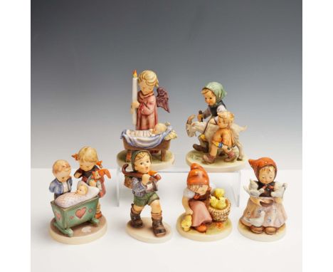 Charming set of 6 Hummel Goebel porcelain figurines, each hand-painted with signature pastoral scenes of children and animals