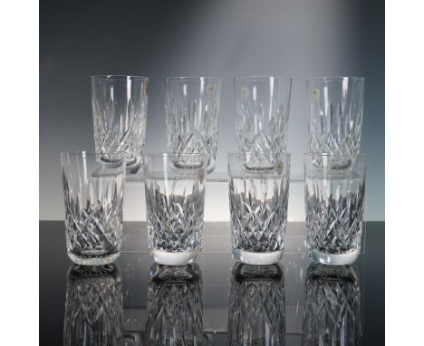 Set of eight Waterford Crystal highball glasses, each measuring 5 inches tall and showcasing the classic Lismore cut pattern 