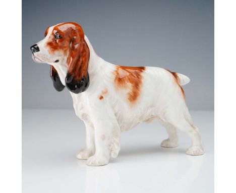 A finely modeled bone china figurine from Royal Doulton, this depiction of a Cocker Spaniel model HN1036 captures the breed's