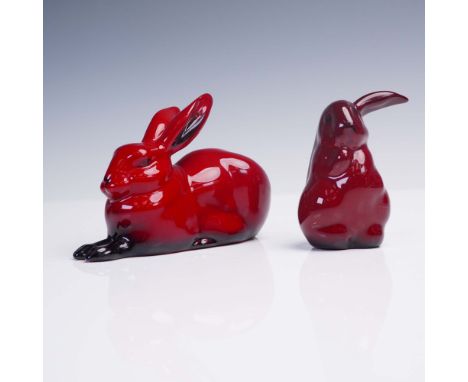 Group of two Royal Doulton flambe glazed animal figurines. Includes model HN2592, titled "Hare Crouching", depicted in a recl
