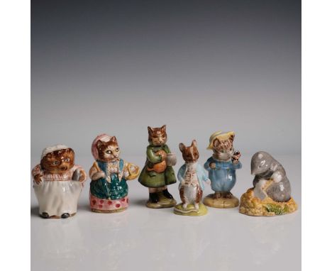 Charming set of six porcelain figurines from the beloved Beatrix Potter collection, produced by Beswick of England. The set i