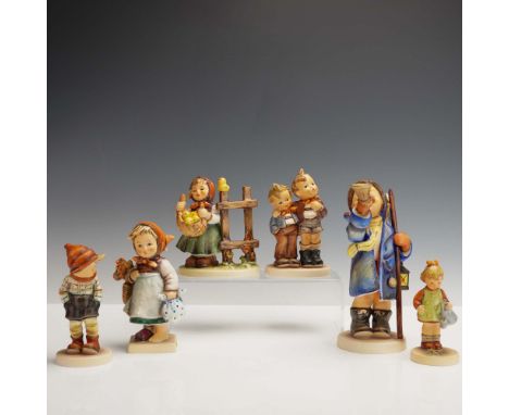 This 6pc Hummel Goebel porcelain figurine set presents a nostalgic group of children portrayed in classic heartwarming moment