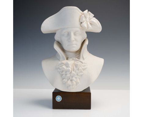This finely sculpted Cybis porcelain bust depicts George Washington in a classical Neoclassical style, dressed in an 18th-cen