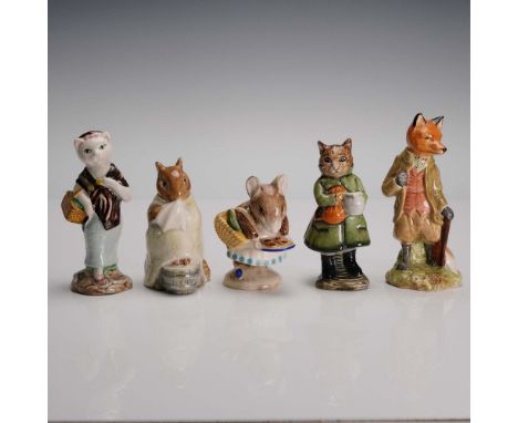 Charming collection of five hand-painted porcelain figurines by Beswick, each depicting beloved characters from Beatrix Potte
