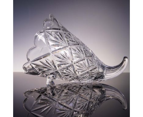Elegant clear crystal cornucopia figurine by Marquis by Waterford, featuring a starburst pattern, scalloped rim, and classic 