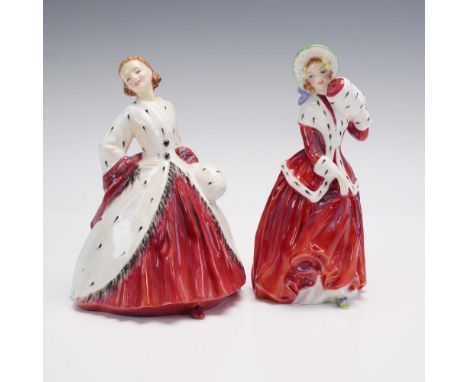 This charming pair of Royal Doulton porcelain figurines features The Ermine Coat HN1981 and Christmas Morn HN1992, both beaut