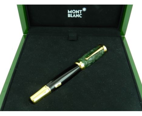 Mont Blanc. A 'Qing Dynasty' limited edition 2002 fountain pen, the lid set with carved Chinese jade, depicting a dragon, the