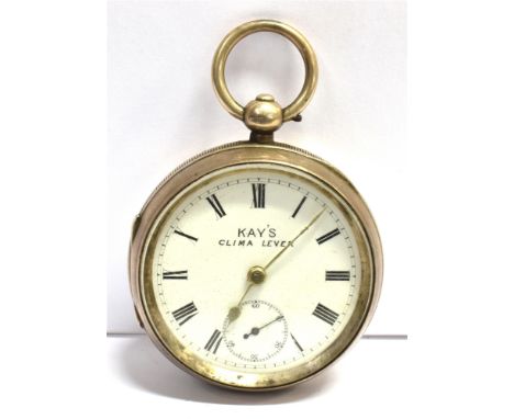 A KAYS CLIMA LEVER OPEN FACED POCKET WATCH The watch with signed dial, gilt batons, black roman numerals, sub dial and baton,