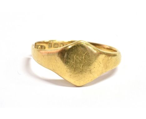 AN 18CT GOLD SIGNET RING  (broken shank), weight 3.4grams, no condition report for this lot