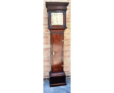 AN OAK CASED 30-HOUR LONGCASE CLOCK the brass dial signed 'Ts Bayley Bridge-Water' to chapter ring, engraved scene to centre,