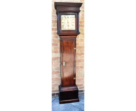 AN OAK CASED 30-HOUR LONGCASE CLOCK the brass dial signed 'Ts Bayley Bridge-Water' to chapter ring, engraved scene to centre,