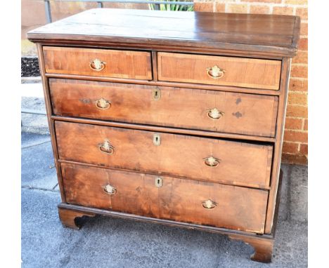 AN 18TH CENTURY WALNUT CHEST OF TWO SHORT AND THREE LONG DRAWERS, 98cm wide 55cm deep 91cm high Condition Report : later brac