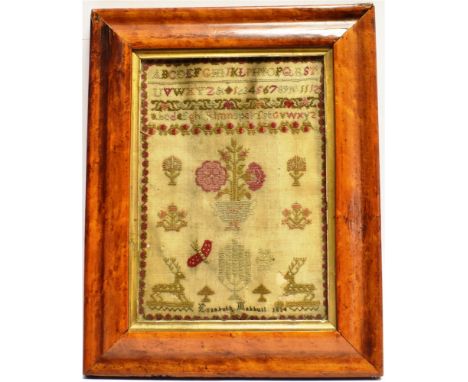 A WILLIAM IV SAMPLER  incorporating upper and lower case letters of the alphabet, numbers, floral motifs, deer and a butterfl