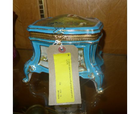 A Sevres style trinket box with pictorial detail H13 x W16